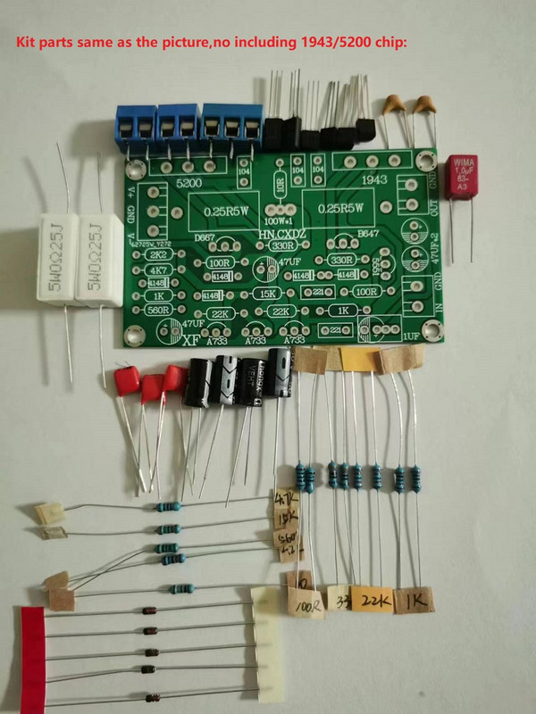 Isetehtud komplektid 2SC5200+2SA1943 / TTC5200+TTA1943 Mono-kanaliga 100 W võimsusvõimendi plaat koos osadega