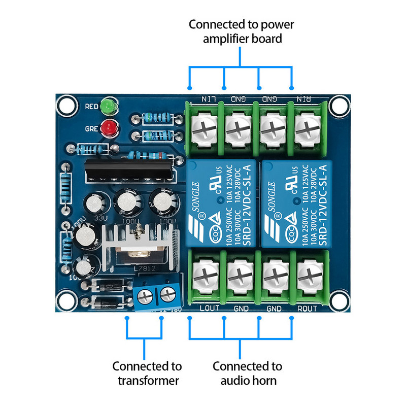 10A kõlari kaitse trükkplaat kahe kanaliga helivõimendi relee kaitse asendus elektrooniline kõlar