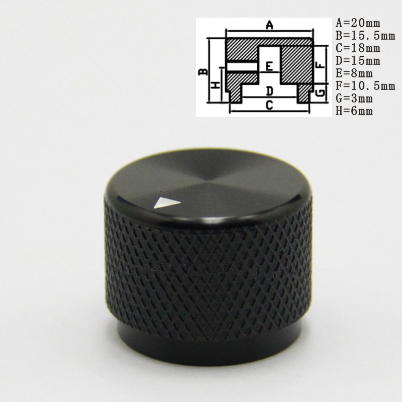 Za 4 mm 6 mm 6.4 mm 8 mm 8.2 mm 8.4 mm rupa za osovinu aluminijske legure gumb za podešavanje opreme 20 * 15.5 mm potenciometar gumbi prekidača glasnoće