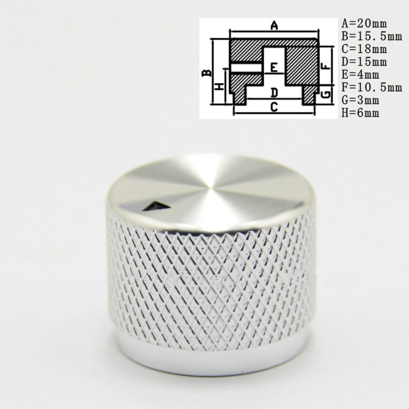 Za 4 mm 6 mm 6.4 mm 8 mm 8.2 mm 8.4 mm rupa za osovinu aluminijske legure gumb za podešavanje opreme 20 * 15.5 mm potenciometar gumbi prekidača glasnoće