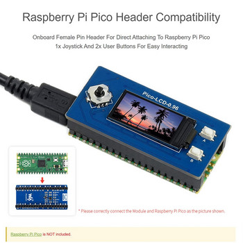 Waveshare Οθόνη LCD 0,96 ιντσών για Raspberry Pi Pico, μονάδα οθόνης 65K χρωμάτων, οθόνη IPS, 160X80 pixels, ενσωματωμένο πρόγραμμα οδήγησης ST7735S