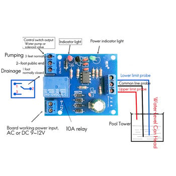 2PCS 12V течен сензор за контрол на нивото на водата, автоматично изпомпване, откриване на нивото на водата, платка за управление на водната помпа