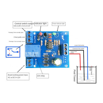 2Pcs 9V-12V Сензор за контрол на нивото на течната вода Автоматично изпомпване Дренаж Откриване на нивото на водата Защита от късо съединение