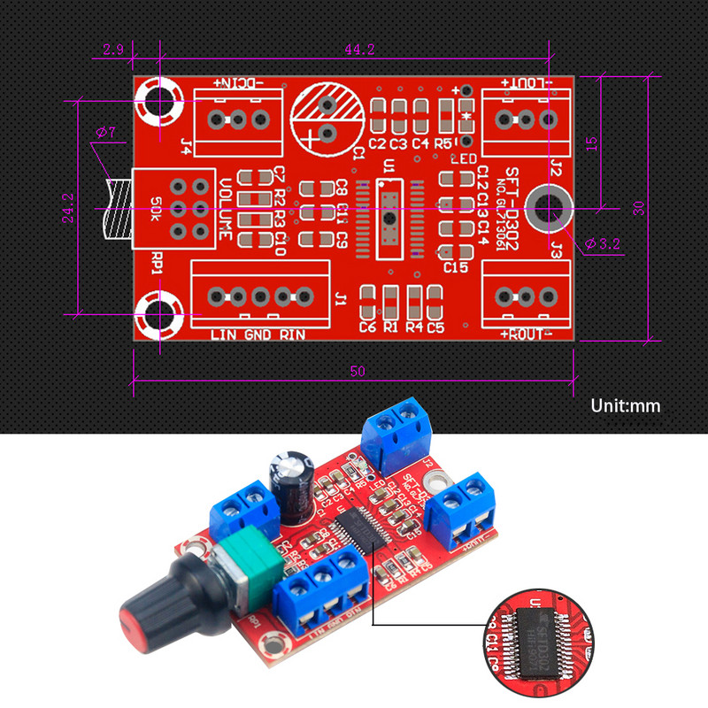 2 kanalų skaitmeninė galios stiprintuvo plokštė 60 W didelės galios 2.0 gryno galinio lygio mini galios stiprintuvo modulis karščiavimas didelio tikslumo 12 V