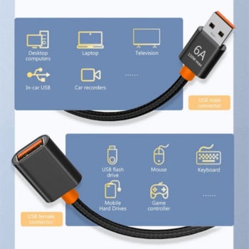 USB 3.0 удължителен кабел женски към мъжки удължителен кабел 6A Високоскоростен кабел за предаване на данни за компютърна камера ТВ кабел 1,5/1 м