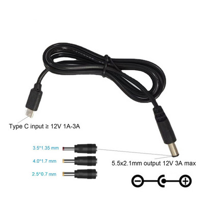 36 W USB C tipo C PD iki 12 V 2,5 / 3,5 / 4,0 / 5,5 mm konverterio adapterio kabelio laidas, skirtas Wi-Fi maršrutizatoriui nešiojamam kompiuteriui LED šviesos CCTV kamera