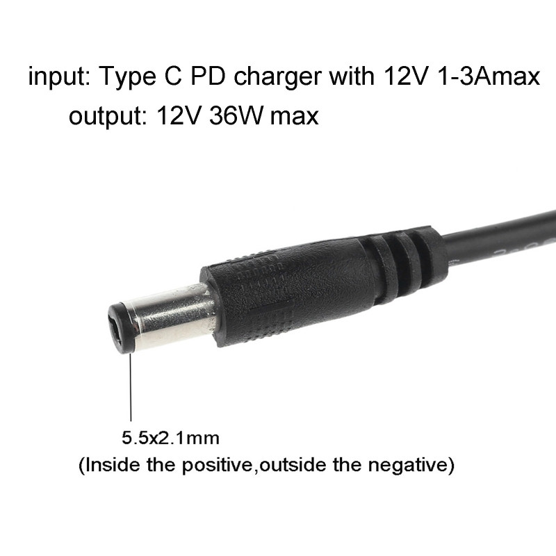 36 W USB C tipo C PD iki 12 V 2,5 / 3,5 / 4,0 / 5,5 mm konverterio adapterio kabelio laidas, skirtas Wi-Fi maršrutizatoriui nešiojamam kompiuteriui LED šviesos CCTV kamera