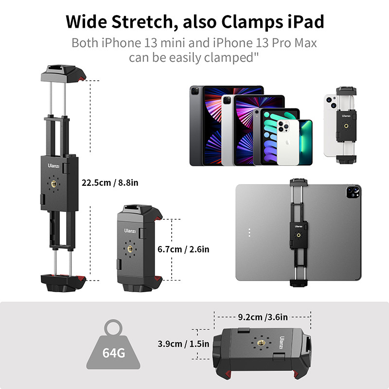 Ulanzi ST-29 statīva stiprinājums, universāls planšetdatora un tālruņa turētājam ar aukstuma apavu atbalstu horizontālai un vertikālai fotografēšanai