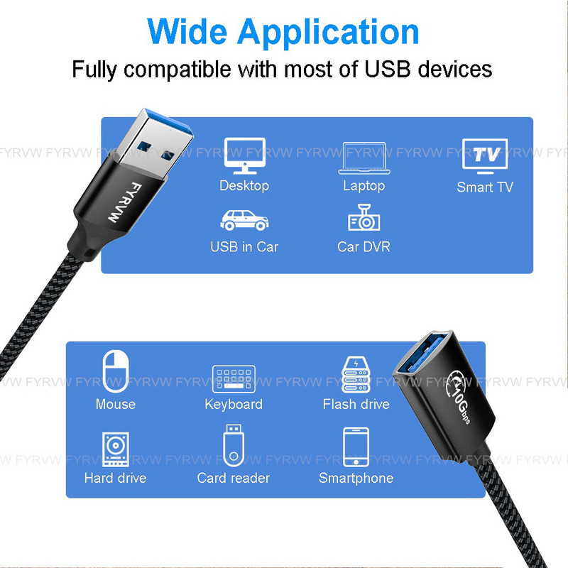 USB hosszabbító kábel 10 Gbps hosszabbító kábel USB3.2 USB3.0 flash meghajtó kábel PC billentyűzethez Webkamera GamePad adat USB OTG HUB kábel