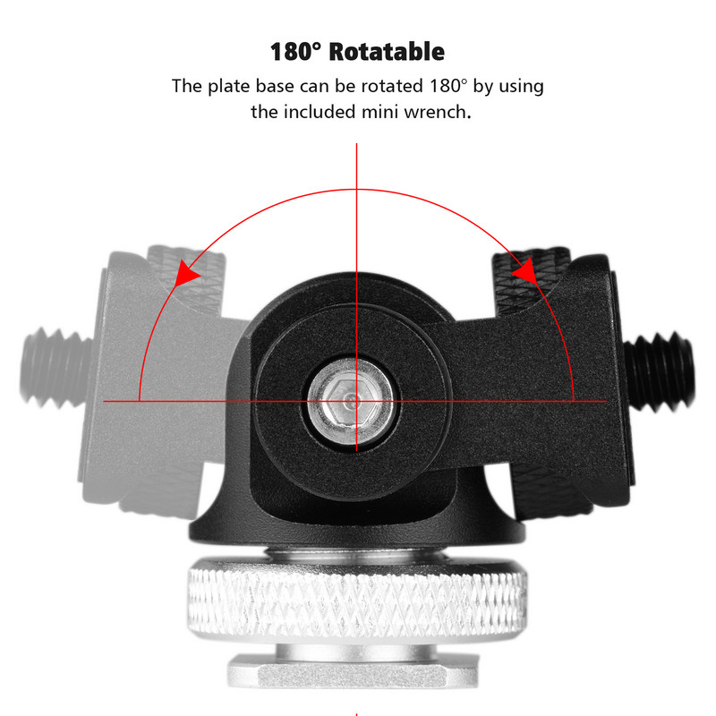 Andoer mini monitoriaus tvirtinimo trikojo galvutė šalto bato adapteris, aliuminio lydinio 1/4 colio varžtas, skirtas fotoaparato blykstės mikrofono LED užpildymo lemputei