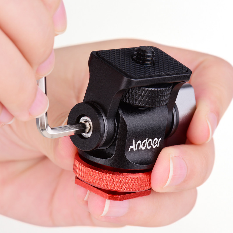 Andoer mini monitoriaus tvirtinimo trikojo galvutė šalto bato adapteris, aliuminio lydinio 1/4 colio varžtas, skirtas fotoaparato blykstės mikrofono LED užpildymo lemputei