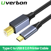 USB C na USB B 2.0 kabel pisača Pleteni kabel skenera pisača za Canon Epson HP Samsung kabel pisača skener USB kabel pisača