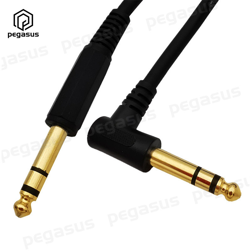 Aranyozott 6,35 mm-es, 90 fokos könyökös, kétcsatornás 1/4-es TRS hangszerkábel