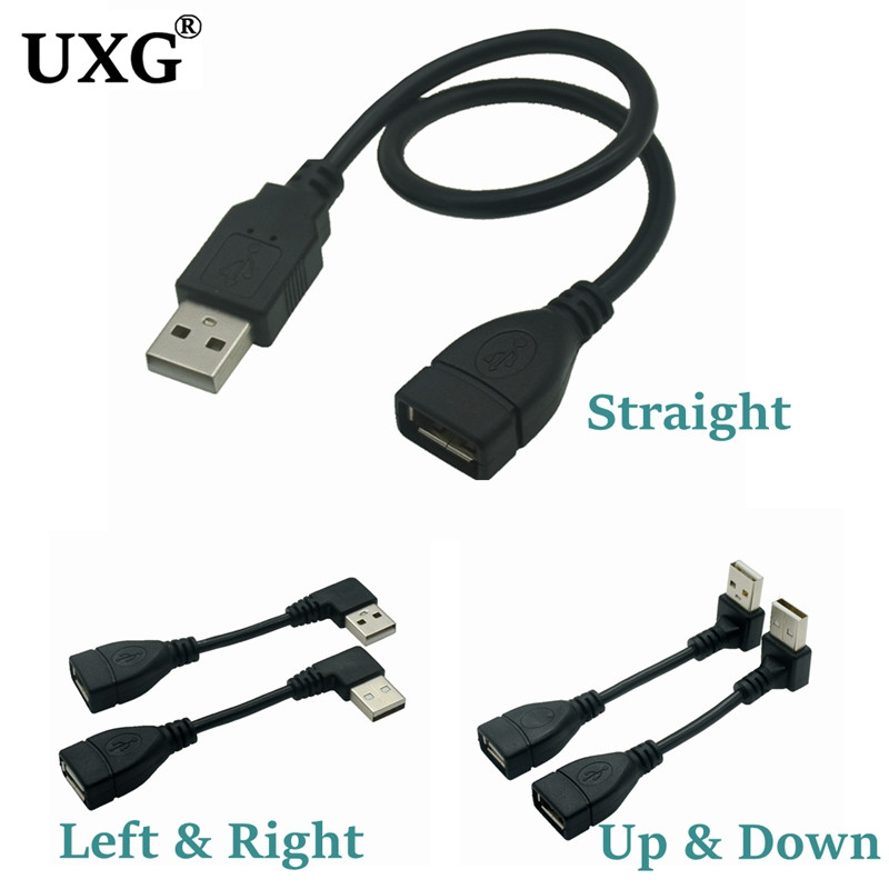 10cm 20cm 50CM USB 2.0 A muški na ženski 90 kutni produžni adapterski kabel USB2.0 muški na ženski desno/lijevo/dolje/gore Crni kabel