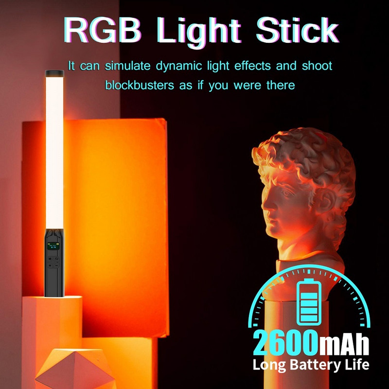 Rankinė RGB spalvinga vaizdo lazdelės lemputė 50 cm LED šviesos lazdelė CRI 95+ 2500K-9000K fotografijos studijos lempa fotografijos apšvietimas