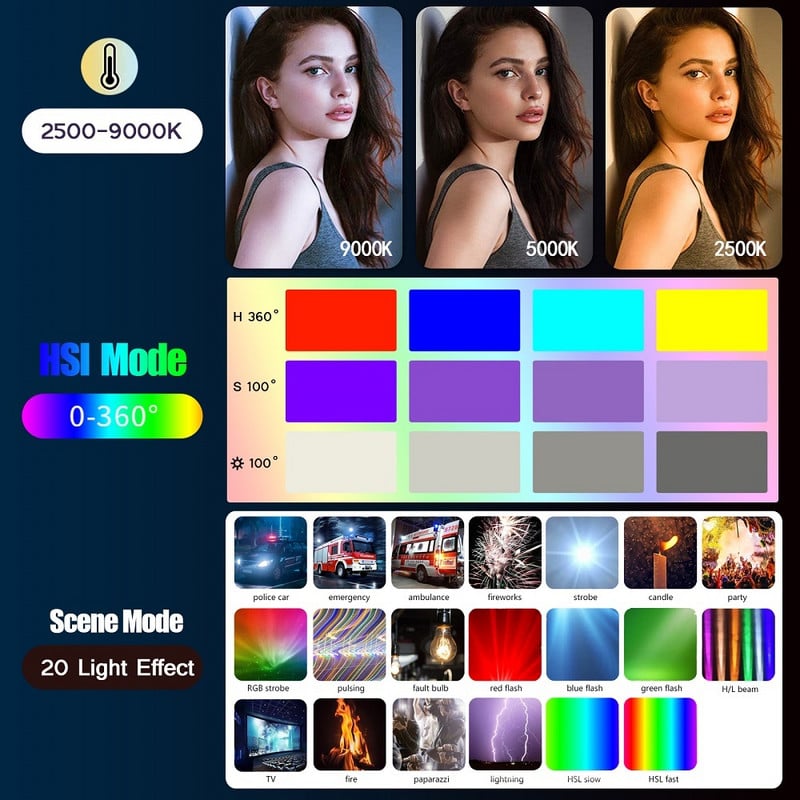Rankinė RGB spalvinga vaizdo lazdelės lemputė 50 cm LED šviesos lazdelė CRI 95+ 2500K-9000K fotografijos studijos lempa fotografijos apšvietimas