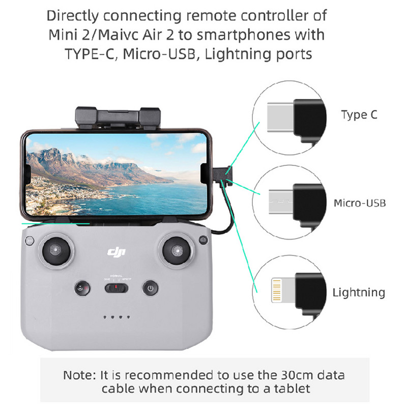 15cm/30cm podatkovni kabel za DJI Mini 2/Mavic air 2/Pocket 2/Osmo Pocket Type C to Lightning/Micro USB/Type C Line za telefon/tablet