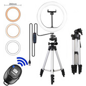 26 cm žiedinės lempos trikojis telefonui Led lempos žiedinis šviestuvas fotografijai Žiedinis žibintas LED trikojis su stovu Photo Studio Youtube