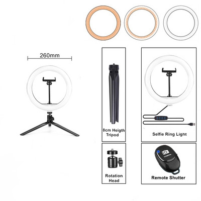 26 cm žiedinės lempos trikojis telefonui Led lempos žiedinis šviestuvas fotografijai Žiedinis žibintas LED trikojis su stovu Photo Studio Youtube