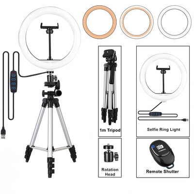26 cm žiedinės lempos trikojis telefonui Led lempos žiedinis šviestuvas fotografijai Žiedinis žibintas LED trikojis su stovu Photo Studio Youtube