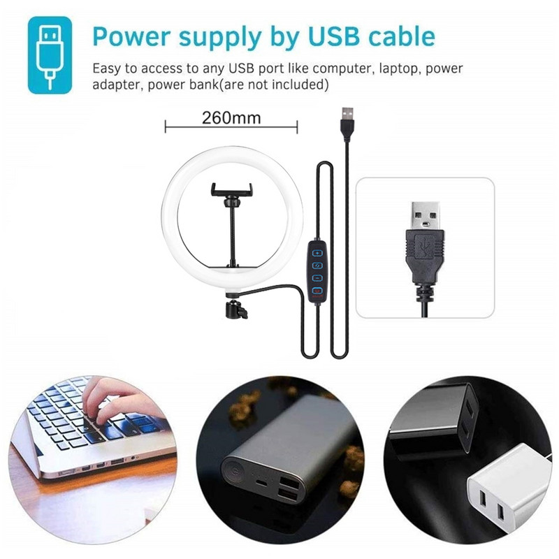 26 cm žiedinės lempos trikojis telefonui Led lempos žiedinis šviestuvas fotografijai Žiedinis žibintas LED trikojis su stovu Photo Studio Youtube