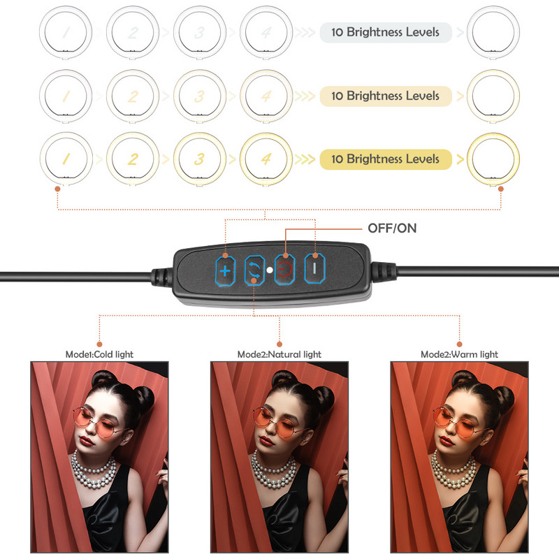 10-tolline/26cm videovalgus hämardatav LED-selfie rõngasvalgus statiivialusega pildistamisrõngaslamp Youtube`i meigivideo jaoks