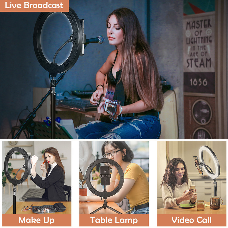 10-tolline/26cm videovalgus hämardatav LED-selfie rõngasvalgus statiivialusega pildistamisrõngaslamp Youtube`i meigivideo jaoks