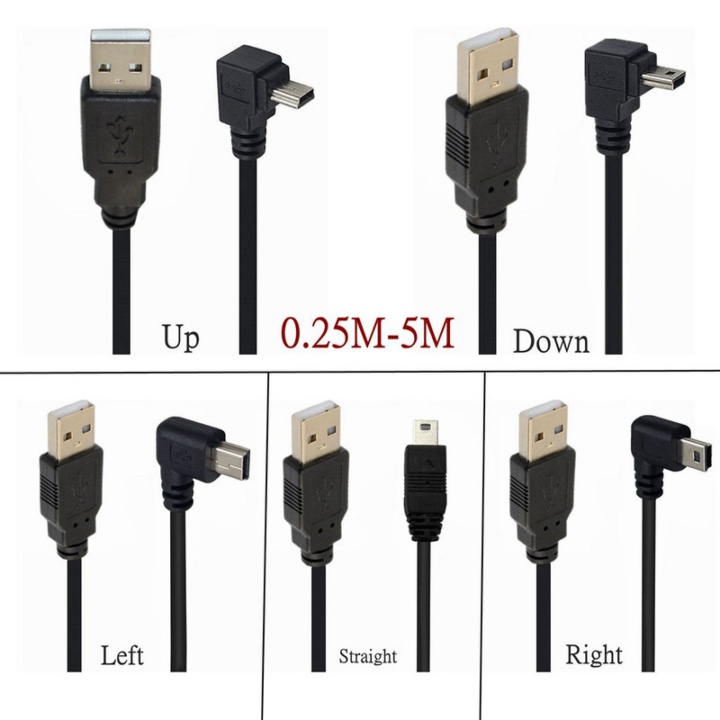 USB 2.0 Type-A – FEL le le Balra jobbra szögletes 90 fokos Mini USB adatszinkronizálási kábel Töltőkábel 0,25 m 0,5 m 1 m 1,5 m 3 m 5 m