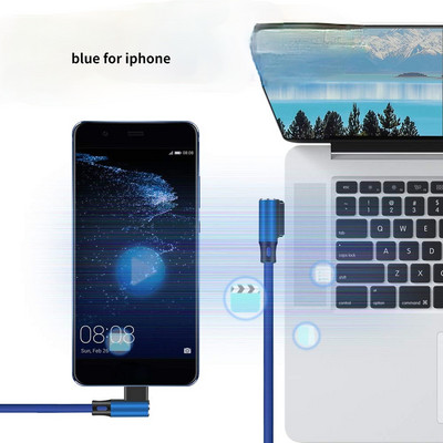 Dvostruko koljeno 90 stupnjeva Reverzibilni najlonski pleteni kabel za punjenje Brzi kabel za sinkronizaciju podataka Punjač za iphone Micro USB Type-C