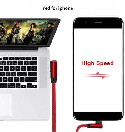 Dvostruko koljeno 90 stupnjeva Reverzibilni najlonski pleteni kabel za punjenje Brzi kabel za sinkronizaciju podataka Punjač za iphone Micro USB Type-C