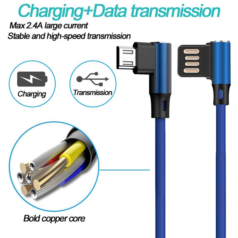 Dvostruko koljeno 90 stupnjeva Reverzibilni najlonski pleteni kabel za punjenje Brzi kabel za sinkronizaciju podataka Punjač za iphone Micro USB Type-C