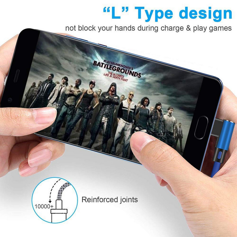 Dvostruko koljeno 90 stupnjeva Reverzibilni najlonski pleteni kabel za punjenje Brzi kabel za sinkronizaciju podataka Punjač za iphone Micro USB Type-C