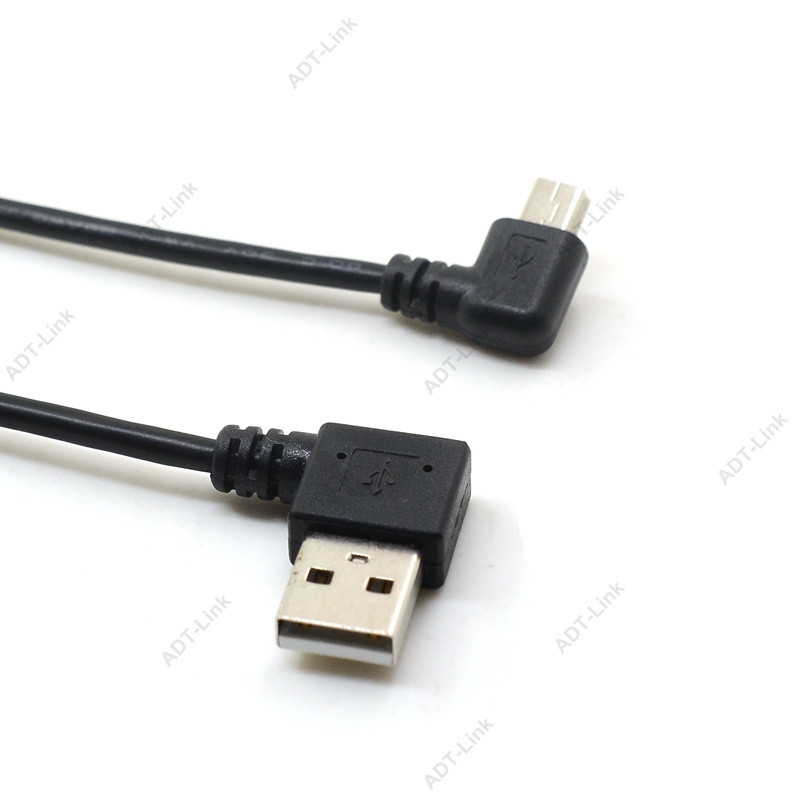 Mini USB datu kabelis 10 INCH 90 grādu USB taisnā leņķa niķelēts īss USB 2.0 —A cilpiņš — 4 kontaktu līdz taisnleņķa mini B 5 kontaktam 25 cm