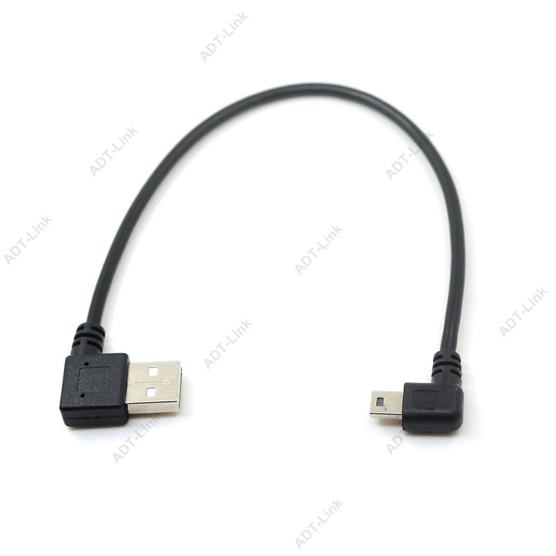 Mini USB datu kabelis 10 INCH 90 grādu USB taisnā leņķa niķelēts īss USB 2.0 —A cilpiņš — 4 kontaktu līdz taisnleņķa mini B 5 kontaktam 25 cm
