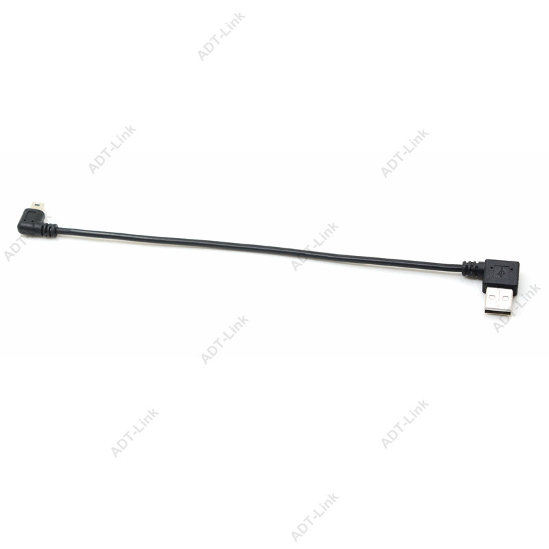 Mini USB datu kabelis 10 INCH 90 grādu USB taisnā leņķa niķelēts īss USB 2.0 —A cilpiņš — 4 kontaktu līdz taisnleņķa mini B 5 kontaktam 25 cm