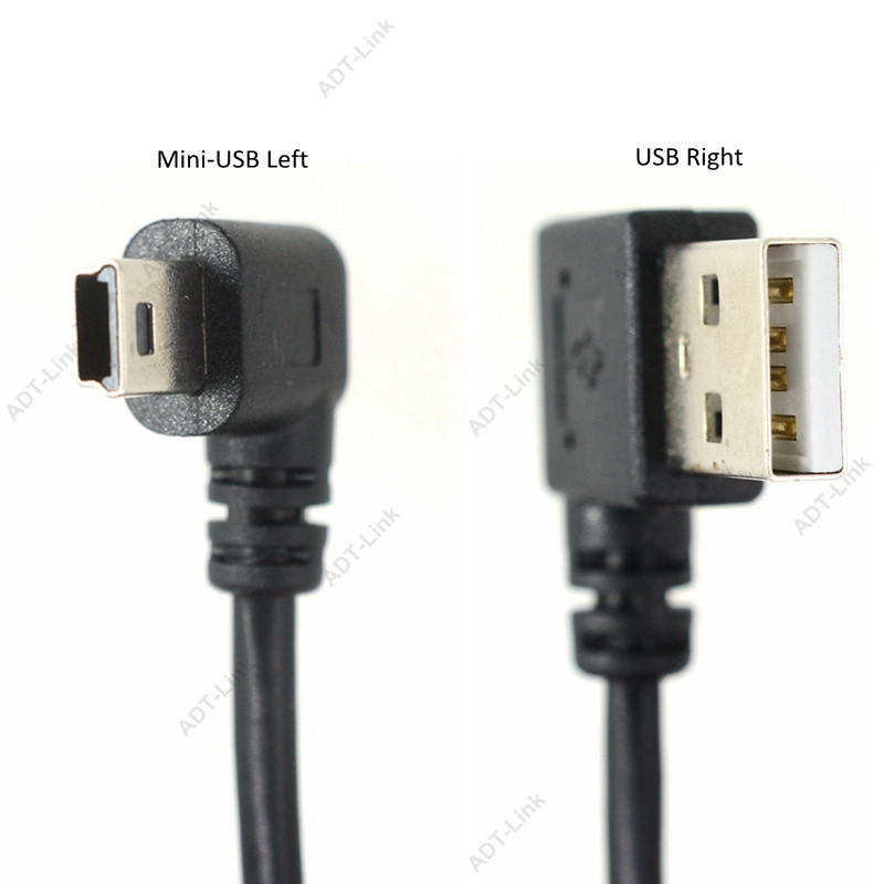 Mini USB datu kabelis 10 INCH 90 grādu USB taisnā leņķa niķelēts īss USB 2.0 —A cilpiņš — 4 kontaktu līdz taisnleņķa mini B 5 kontaktam 25 cm