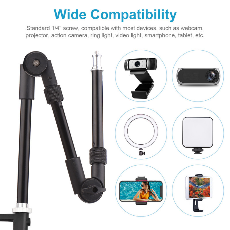 Andoer ST-01 Fleksibilni sklopivi stalak za montažu na stol, metalni nosač 1/4" vijak s kuglastom glavom, 3 kg nosivosti za dopunsko svjetlo LED svjetlo za pametni telefon