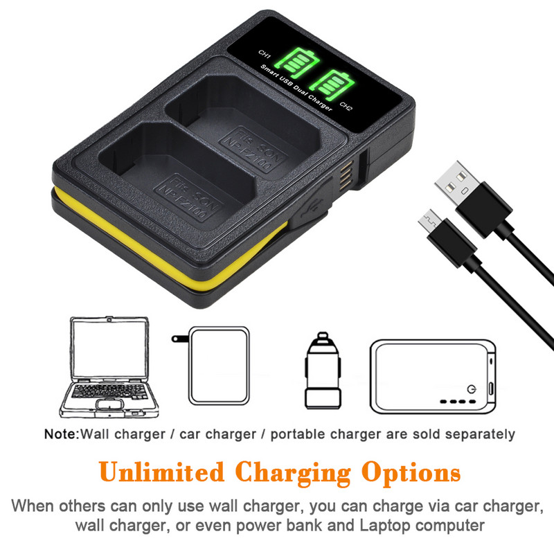 NP FZ100 NP-FZ100 akumulatora lādētājs ar iebūvētu USB un Type-C priekš Sony A6600, A7S3, Alpha 7C, a7M3, Alpha 7R III, A7M4