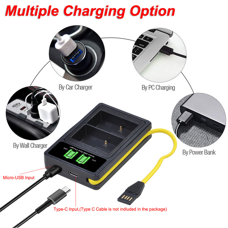 NP FZ100 NP-FZ100 akumulatora lādētājs ar iebūvētu USB un Type-C priekš Sony A6600, A7S3, Alpha 7C, a7M3, Alpha 7R III, A7M4