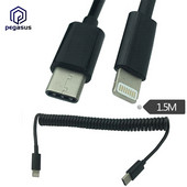 1,5 méteres spirális tekercses iPhone dugasz és USB 3.1 TYPE-C apa adatadapter kábel