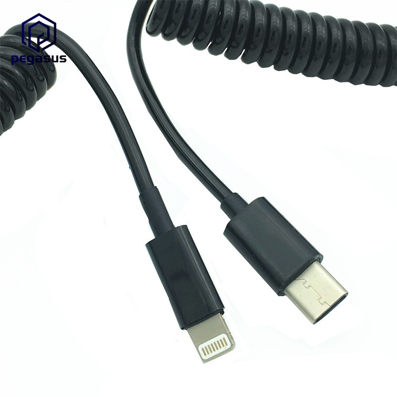 1,5 méteres spirális tekercses iPhone dugasz és USB 3.1 TYPE-C apa adatadapter kábel