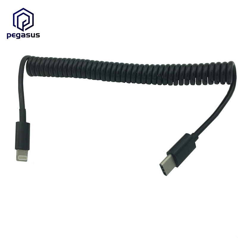1,5 méteres spirális tekercses iPhone dugasz és USB 3.1 TYPE-C apa adatadapter kábel