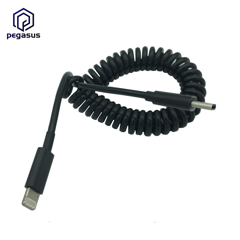 1,5 méteres spirális tekercses iPhone dugasz és USB 3.1 TYPE-C apa adatadapter kábel