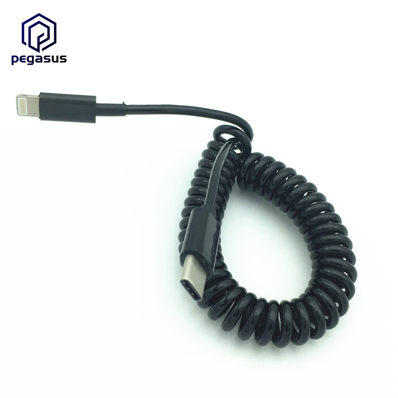 1,5 méteres spirális tekercses iPhone dugasz és USB 3.1 TYPE-C apa adatadapter kábel