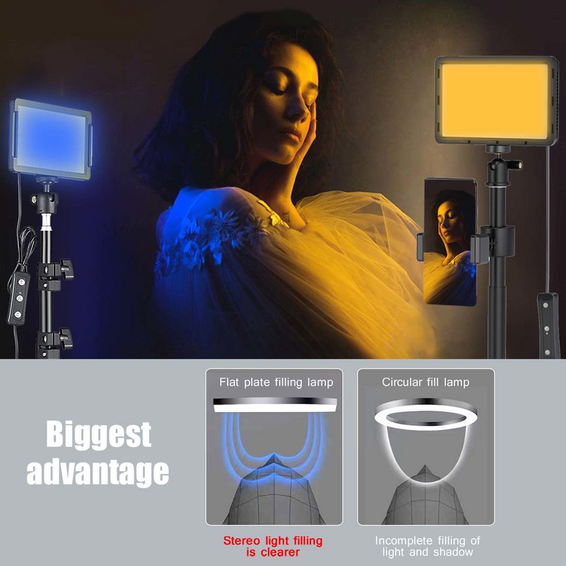 LED-fotograafia videovalguspaneeli valgustus Fotostuudio lambikomplekt koos statiivialuse RGB-filtritega YouTube`i otseülekande tegemiseks