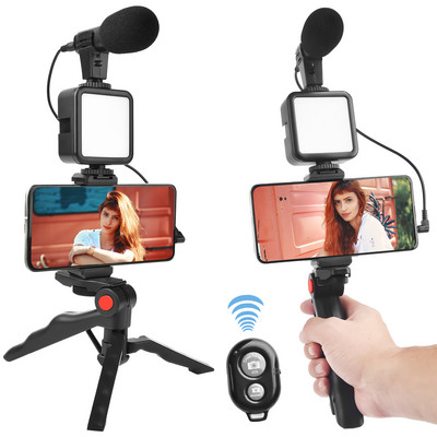 Βίντεο Φωτεινό Μικρόφωνο Τρίποδο Smartphone Κιτ βιντεοσκόπησης ασύρματο σετ τηλεχειριστηρίου Led με βάση τηλεφώνου για το Youtube Tik Tok