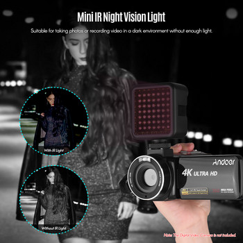 Andoer IR49S Мини инфрачервена светлина за нощно виждане Инфрачервена фотографска светлина с 3 студени монтажни обувки за камера, видеокамера, видеозапис