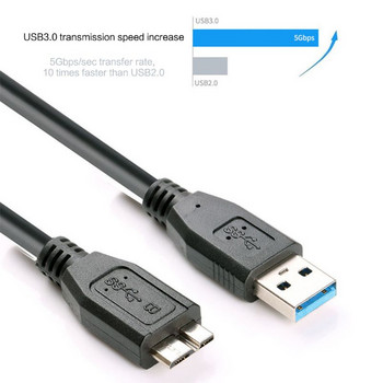 30cm Μαύρο Mini Φορητό USB 3.0 Αρσενικό A σε Micro B Καλώδιο ταχείας φόρτισης Καλώδιο καλωδίου δεδομένων για εξωτερικό σκληρό δίσκο