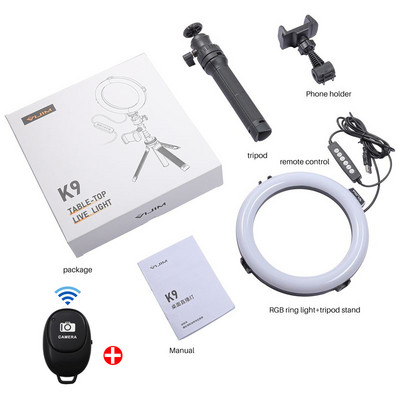 VIJIM K9 8 collu RGB gredzena gaismas statīva zvana gaisma LED pašbildes gredzena gaisma ar statīvu 3000-6500K RGB video gaisma vietnei Youtube Tik Tok