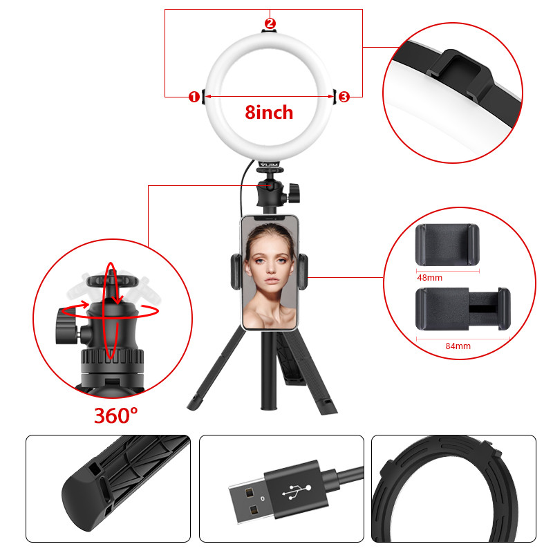 VIJIM K9 8 collu RGB gredzena gaismas statīva zvana gaisma LED pašbildes gredzena gaisma ar statīvu 3000-6500K RGB video gaisma vietnei Youtube Tik Tok